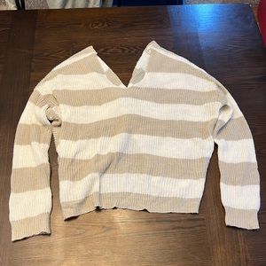 Stripe cream and white cross sweater